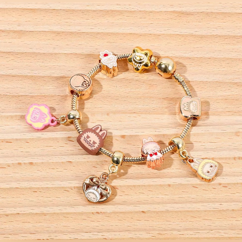 18K Gold Labubu Character Themed Fully Loaded Charm Bracelet Unisex Kawaii Anime - Picture 6 of 12